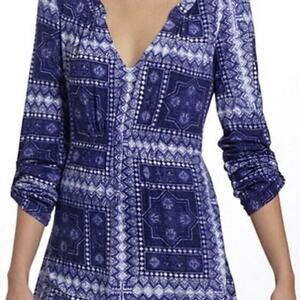 Anthropologie One September Delft Stamp Tunic Women's Size Medium Blue & White